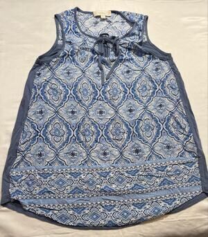 Weekend Suzanne Betro Women’s S Tank Top Sleeveless Keyhole Neck Blue Summer Top